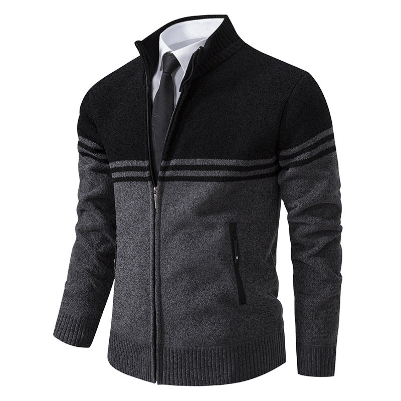 Men's sporty and fashionable zip-up cardigan with contrasting stripes Lisslune