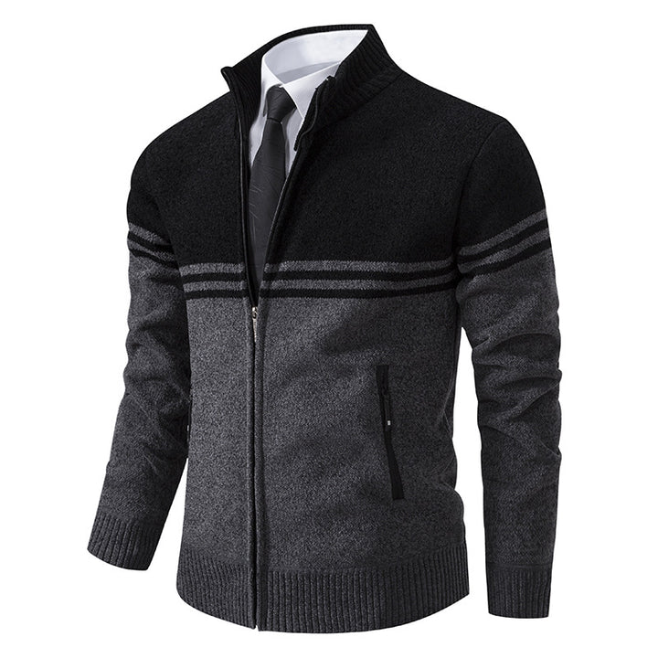 Men's sporty and fashionable zip-up cardigan with contrasting stripes Lisslune