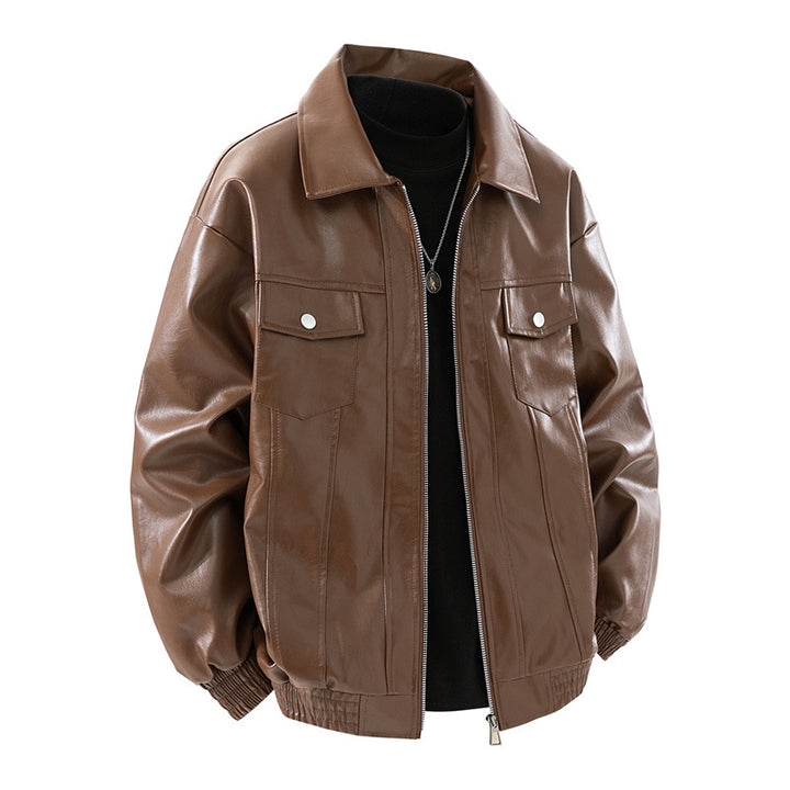 Men's synthetic leather jacket with elastic cuffs and practical pockets Lisslune