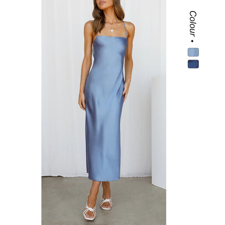 Women's Satin Maxi Dress with Spaghetti Straps and Elegant Cut Lune London