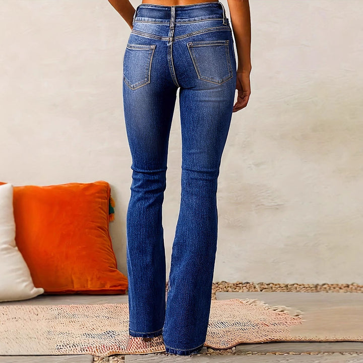 Women's High Waist Flared Jeans with Decorative Button Details and Figure-Flattering Cut