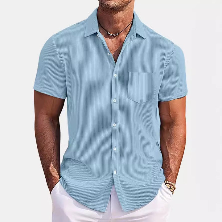 Men's short sleeve shirt with fine stripe pattern and modern fit Lisslune