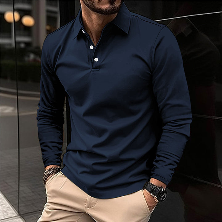 Men's Long Sleeve Polo Shirt with Modern Collar and High Quality Cotton Lisslune