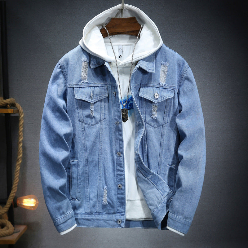 Men's casual denim jacket with comfortable hoodie insert and stylish details Lisslune