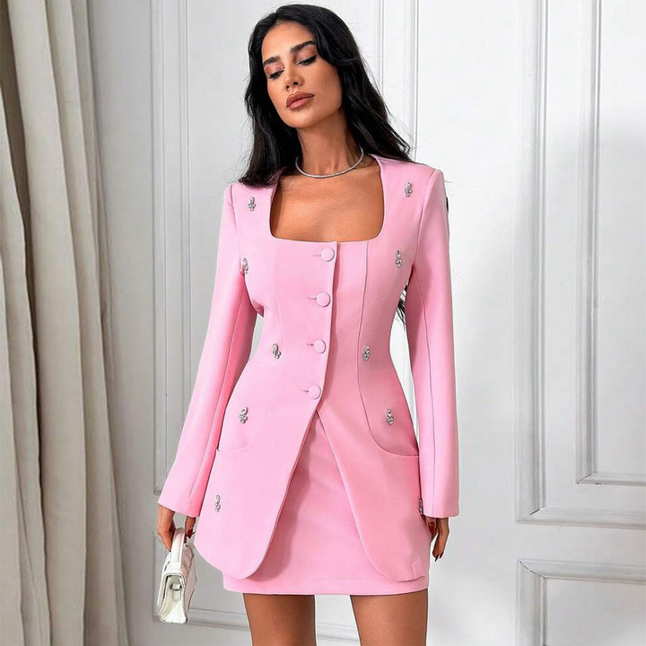 Women's elegant blazer dress with tasteful button details