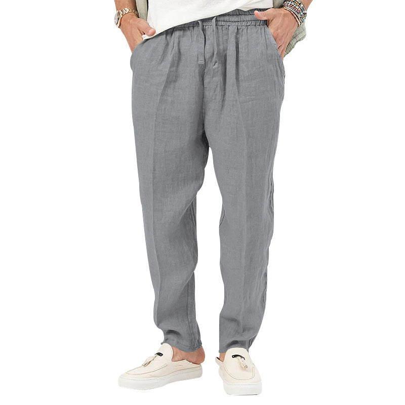 Men's Lightweight Summer Linen Pants with Elastic Waistband and Side Pockets Lisslune