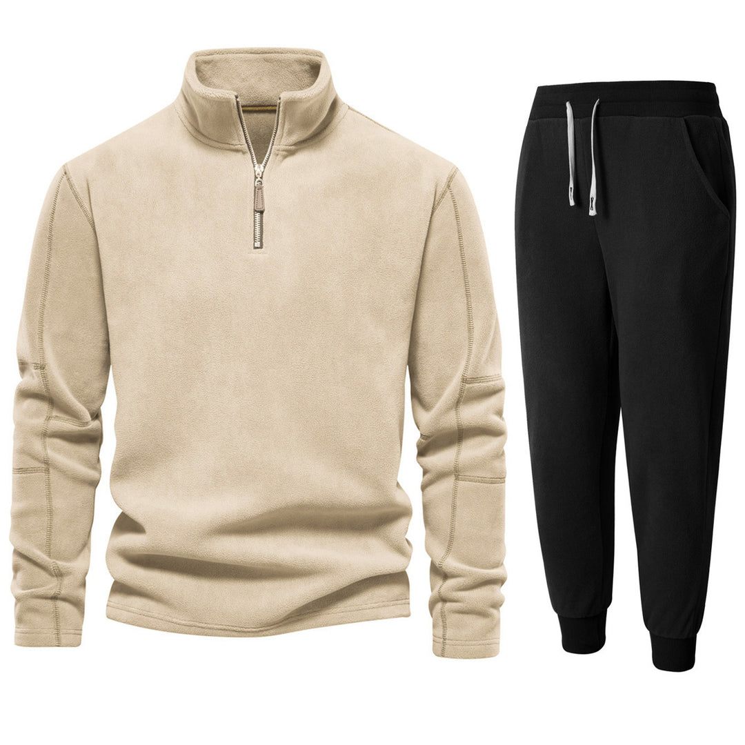 Men's fleece loungewear set with stand-up collar and long pants Lisslune