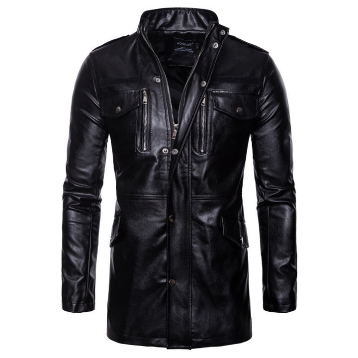 Men's Elegant Biker Leather Jacket with Asymmetrical Zipper and Practical Pockets Lisslune