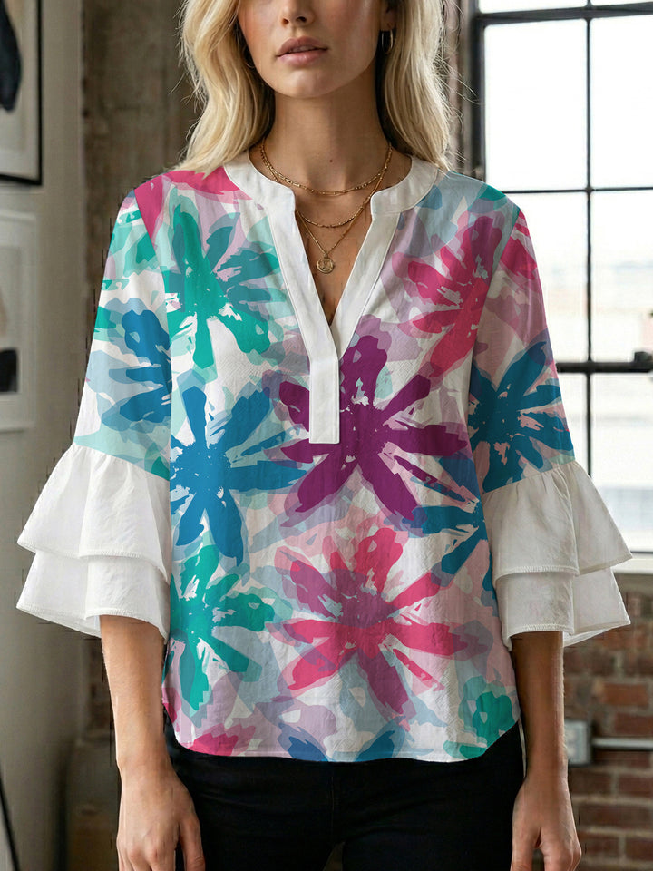 Women's blouse with voluminous sleeves and floral design Lisslune