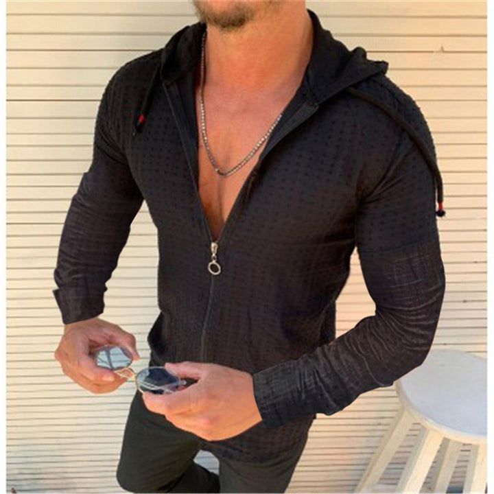 Men's hooded jacket with textured fabric and modern zipper Lisslune