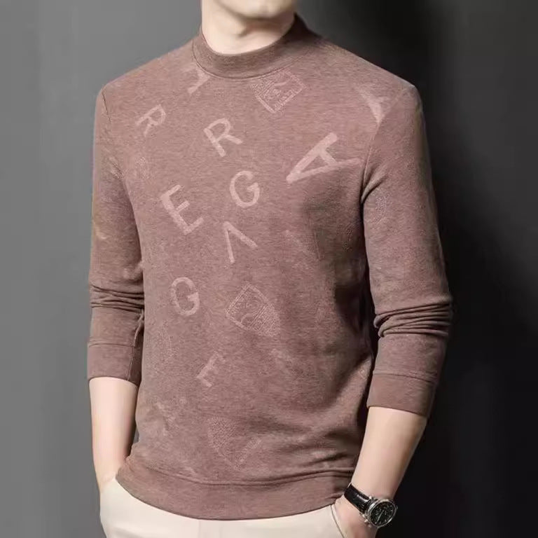 Men's elegant stand-up collar sweater with subtle logo pattern Lisslune
