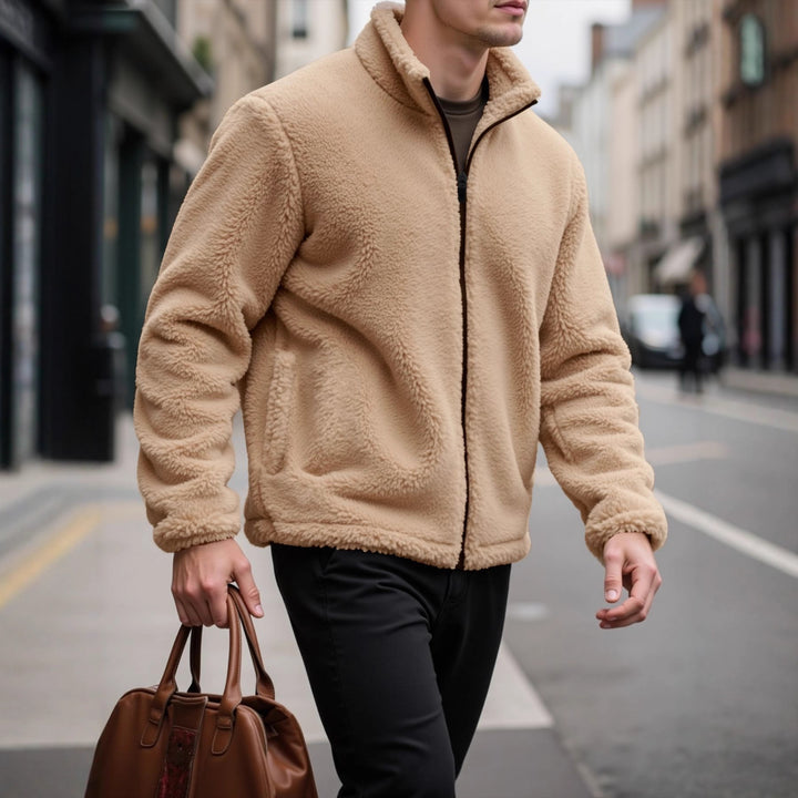 Men's cozy fleece jacket with high collar and practical pockets Lisslune