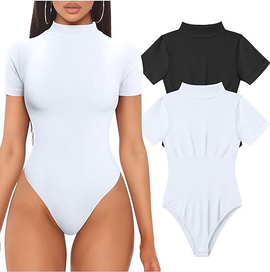 Women Short Sleeve Bodysuit with High Neck Lisslune