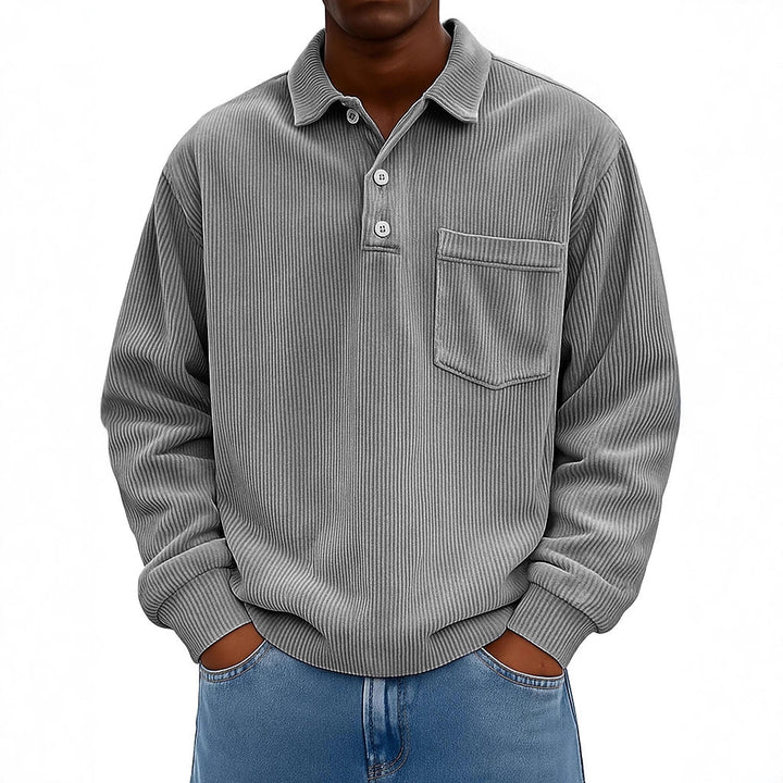 Men's Casual Polo Shirt with Textured Rib Design and Chest Pocket Lisslune