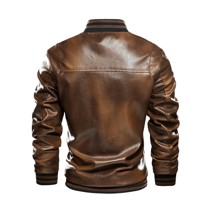Men's classic leather jacket with elastic ribbed cuffs Lisslune