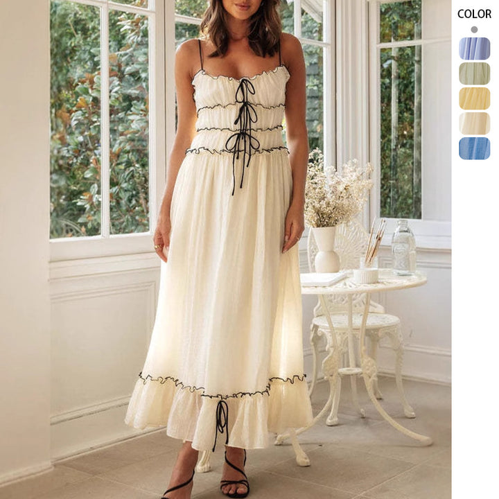 Ladies' maxi dress with ruffle details and adjustable straps Lisslune