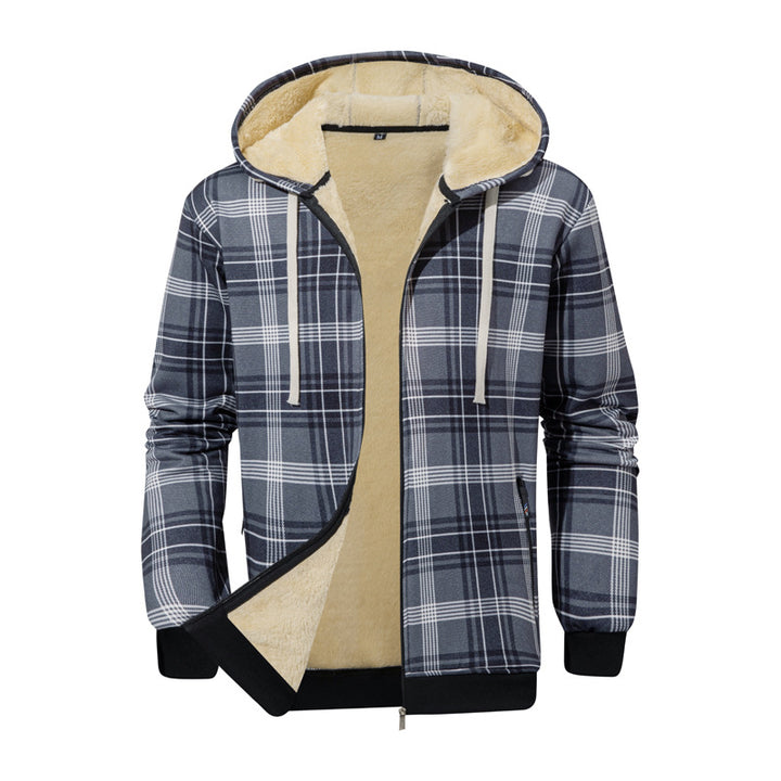 Men's cozy hooded sweatshirt jacket with checkered design Lisslune