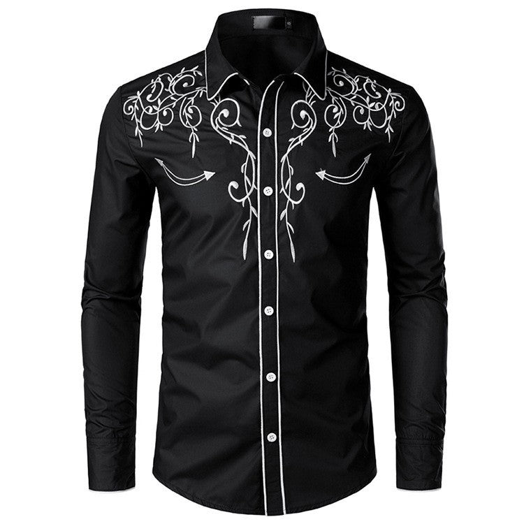 Men's Long Sleeve Shirt with Elegant Embroideries and Modern Cut Lisslune