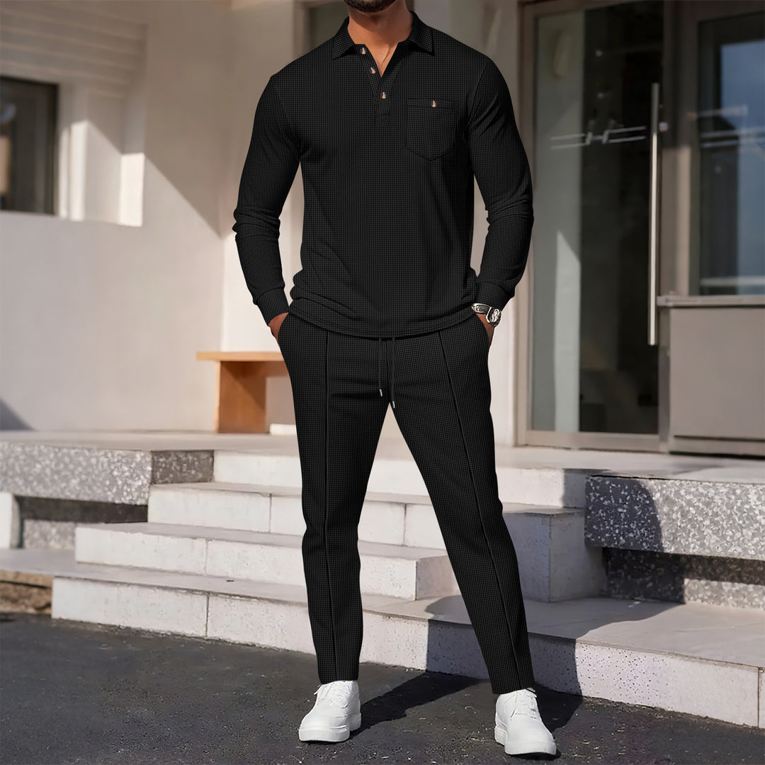 Men's leisure suit with modern structured design and practical button placket Lisslune