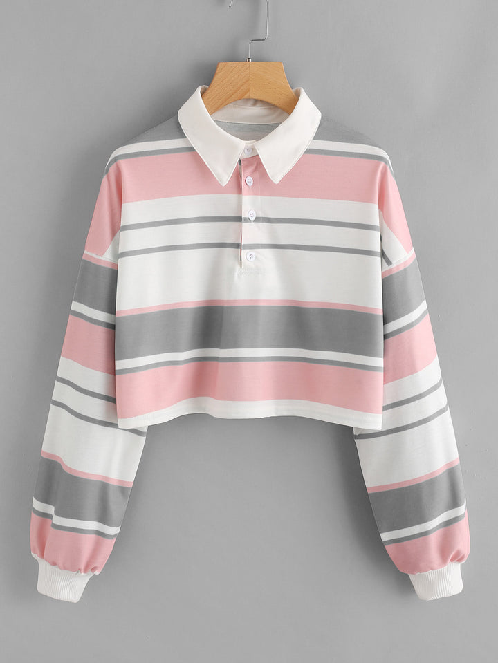 Women's polo shirt in a casual crop design with a stylish color block pattern Lisslune
