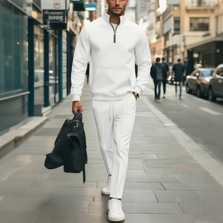 Men's Leisure Sweater Set with Modern Zipper and Elastic Waistband Lisslune
