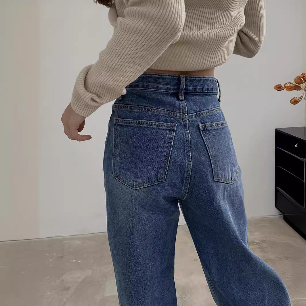 Damen Weit geschnittene Jeanshose mit einzigartigem Design Lisslune