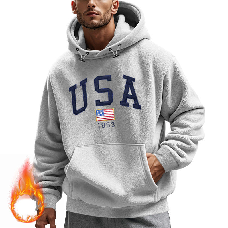 Men's Cozy Fleece Hoodie with USA Print Lisslune