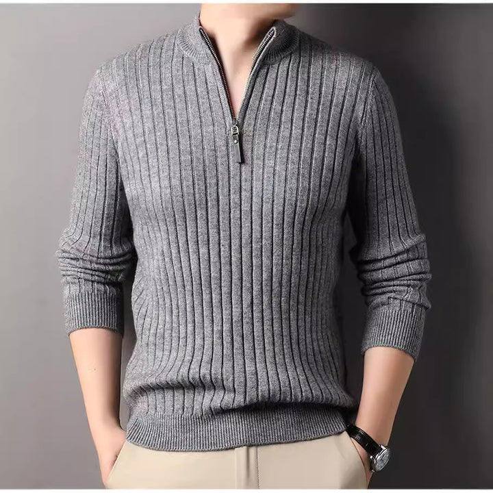 Men's knit sweater with modern stand-up collar in ribbed design Lisslune