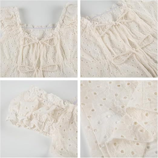 Damen Rüschenshirt mit tiefer Taille und Bindebändern Lisslune