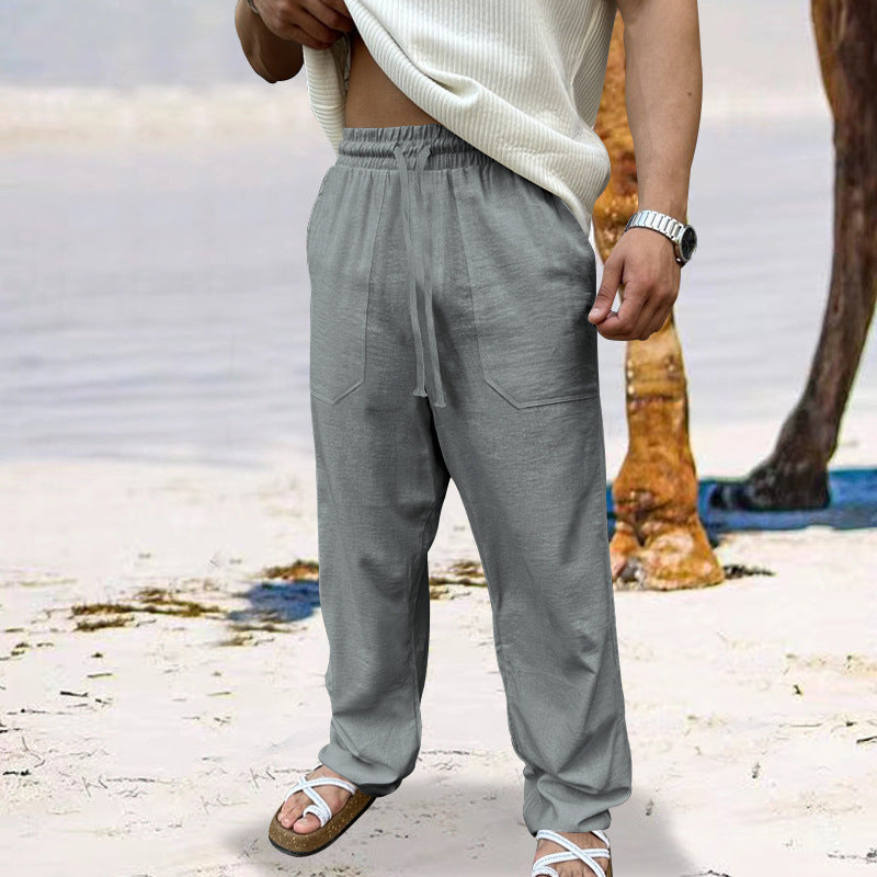 Men's casual linen pants with elastic waistband and practical side pockets Lisslune