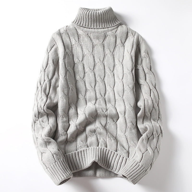 Men's Knit Sweater with Turtleneck and Cable Pattern Lisslune