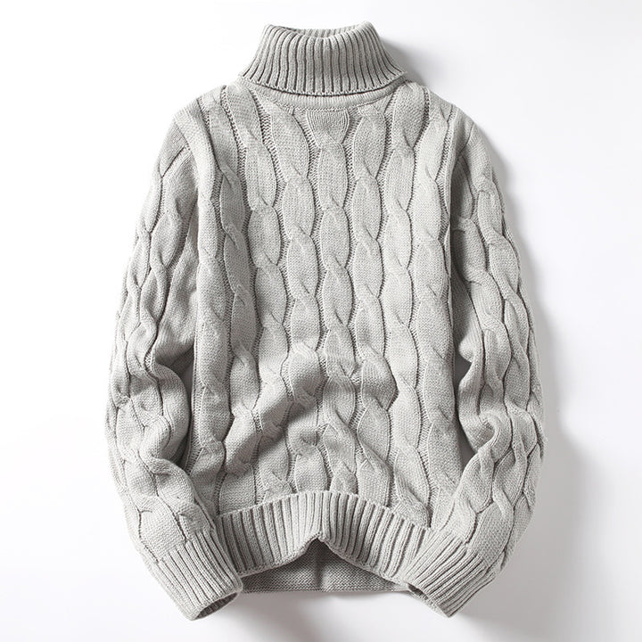 Men's Knit Sweater with Turtleneck and Cable Pattern Lisslune