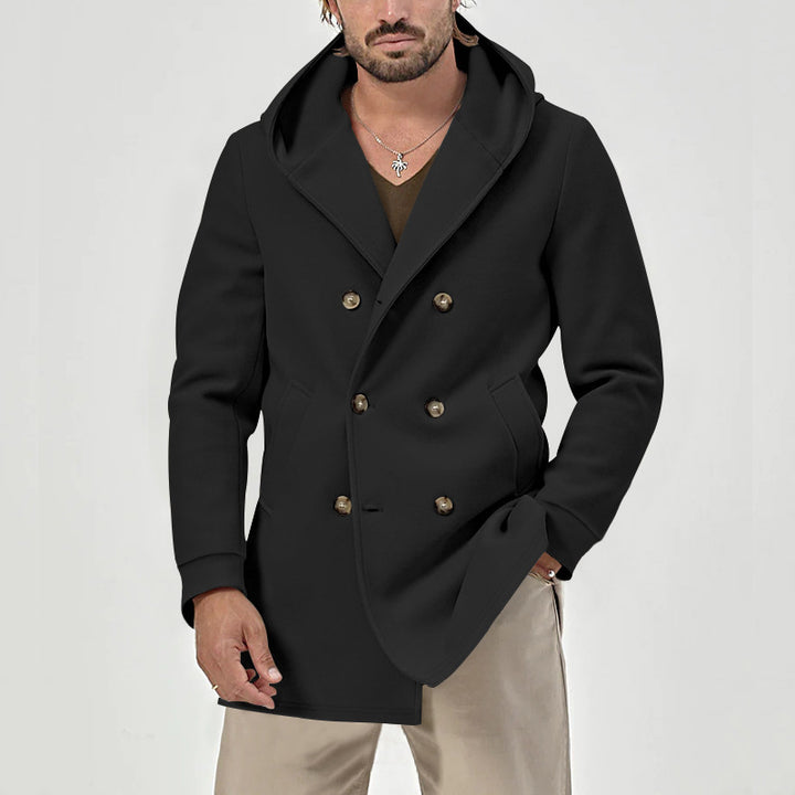 Men's elegant double-breasted coat with hood and practical pockets Lisslune