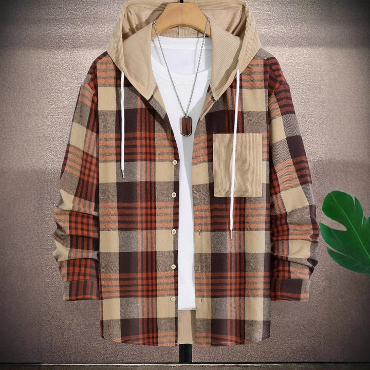 Men's Casual Flannel Jacket with Integrated Hooded Top Lisslune