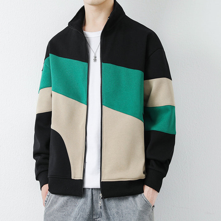 Men's sporty quilted jacket with high collar and stylish color blocks Lisslune