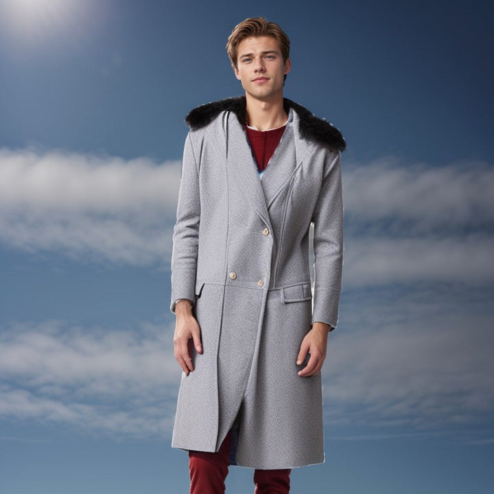 Men's elegant long coat with luxurious fur collar Lisslune