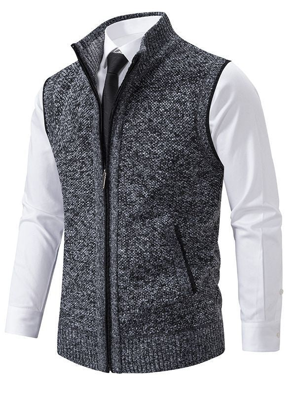 Men's elegant knitted vest with high collar and practical zip pockets Lisslune