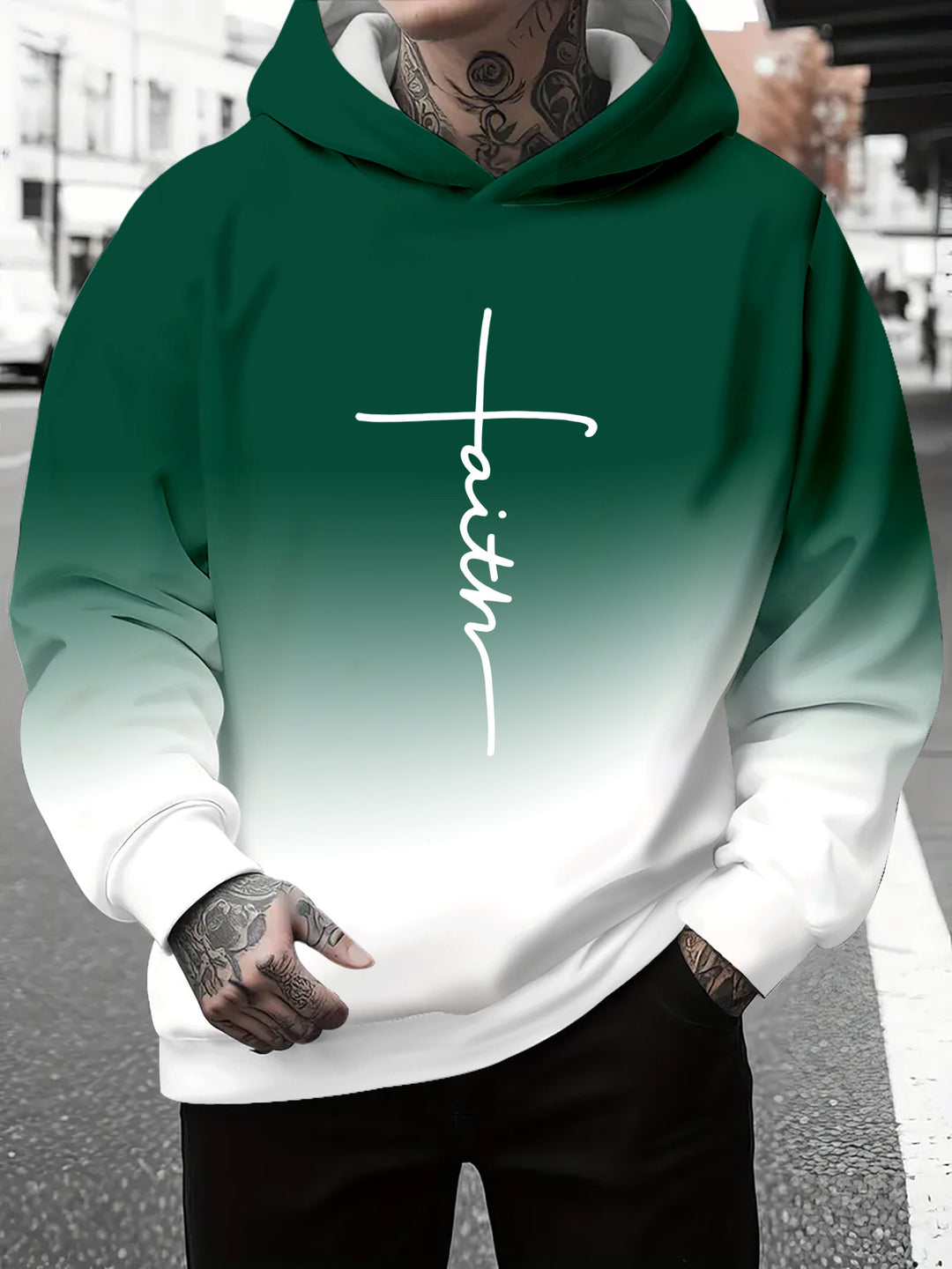 Men's hoodie with subtle gradient look and inspiring lettering Lisslune