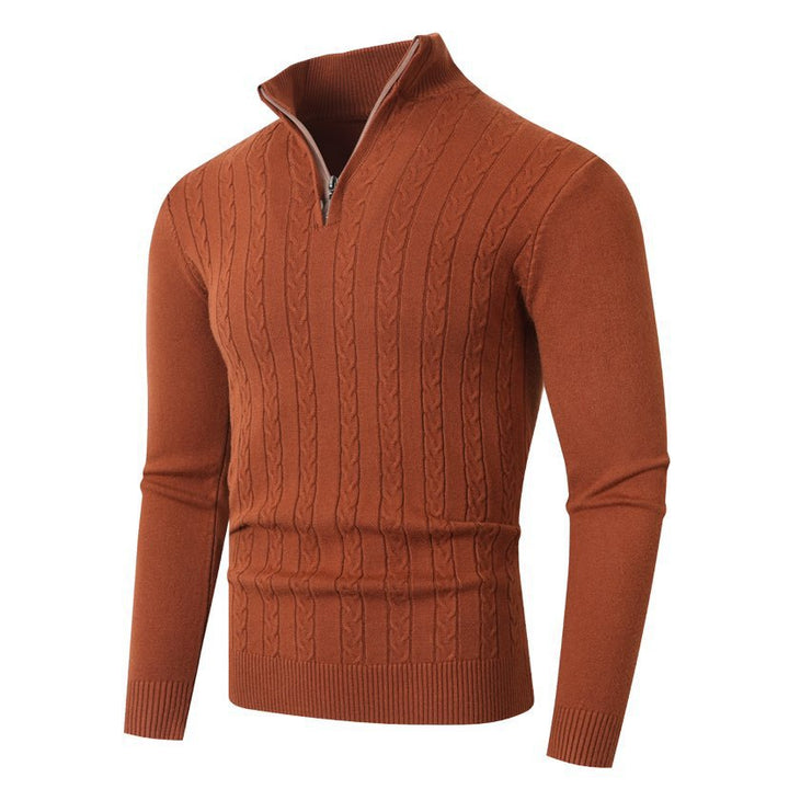 Men's knit sweater with modern cable pattern and high collar Lisslune