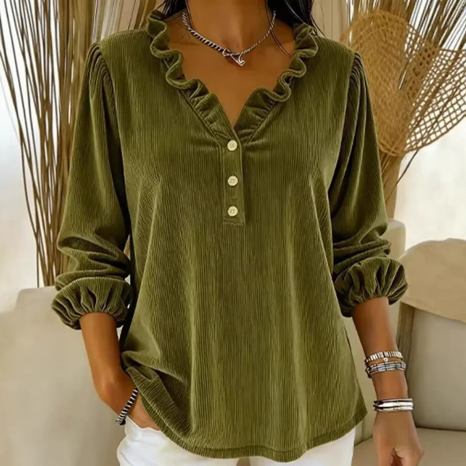 Women's ruffle blouse with button placket and 3/4 sleeves Lisslune