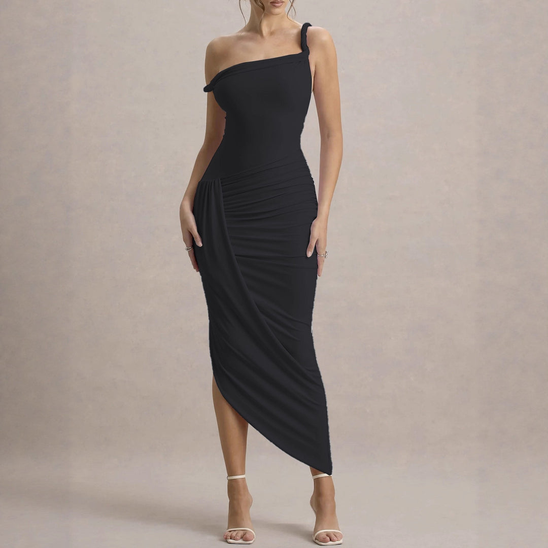 Damen elegantes asymmetrisches Maxikleid mit Raffungen Lisslune