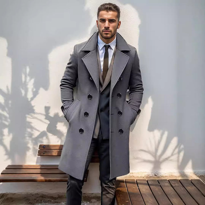 Men's double-breasted wool coat with classic cut and elegant details Lisslune