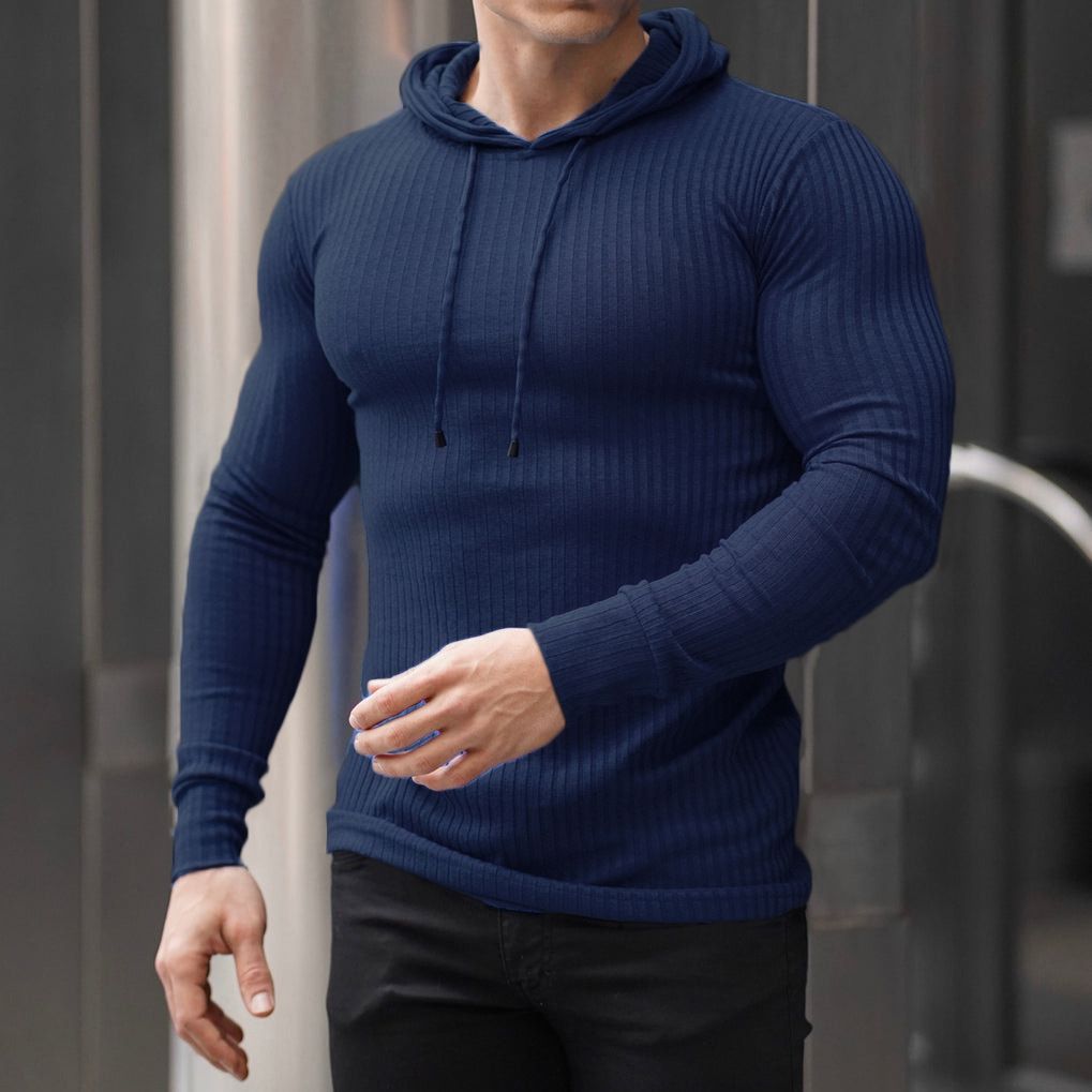Men's stylish hooded sweater with ribbed texture and fashionable cut Lisslune