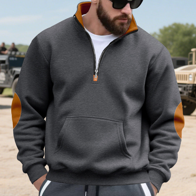 Men's High-Quality Stand Collar Sweater Made of Breathable Material with Zipper and Contrast Accents Lisslune