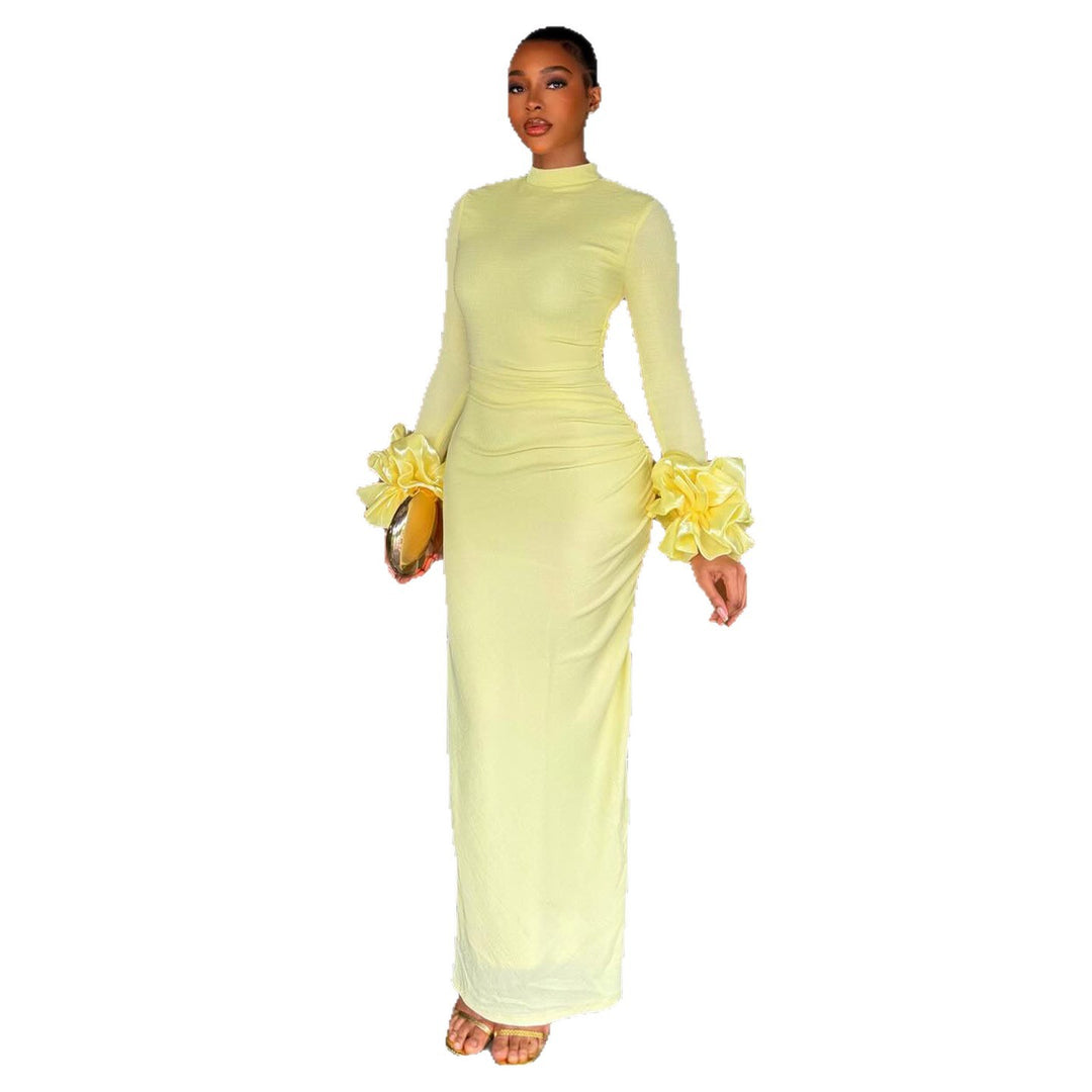 Ladies Elegant Long Sleeve Dress with Voluminous Ruffle Details