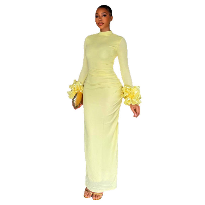 Ladies Elegant Long Sleeve Dress with Voluminous Ruffle Details