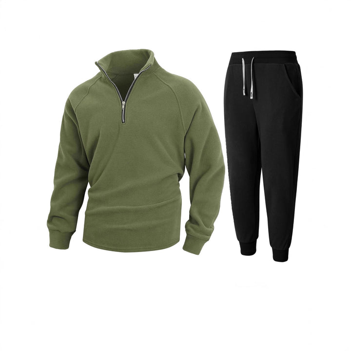 Men's fleece top with modern stand-up collar and sporty jogging pants Lisslune