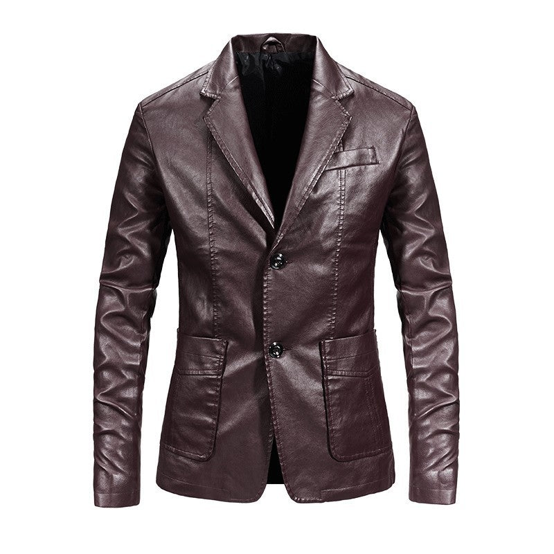 Men's elegant synthetic leather jacket with modern cut and practical pockets Lisslune