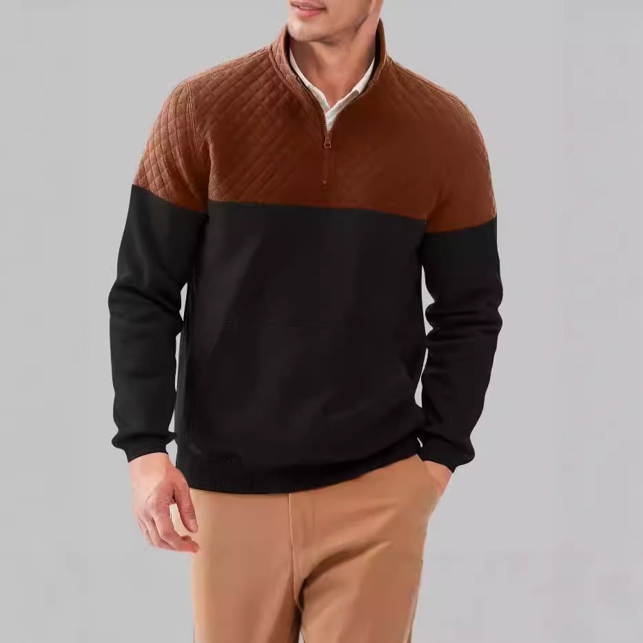 Men's quilted pullover with short zipper and practical kangaroo pocket Lisslune