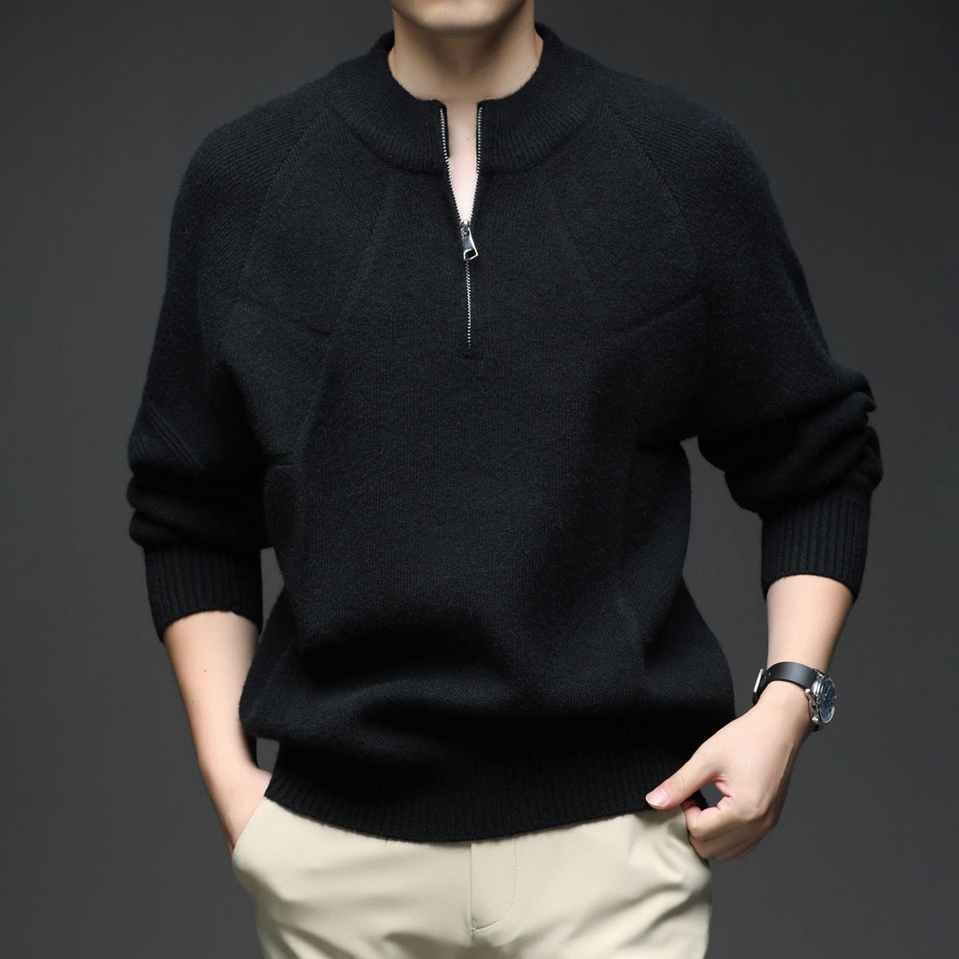 Men's Knit Pullover with Half Zipper and Textured Design Lisslune